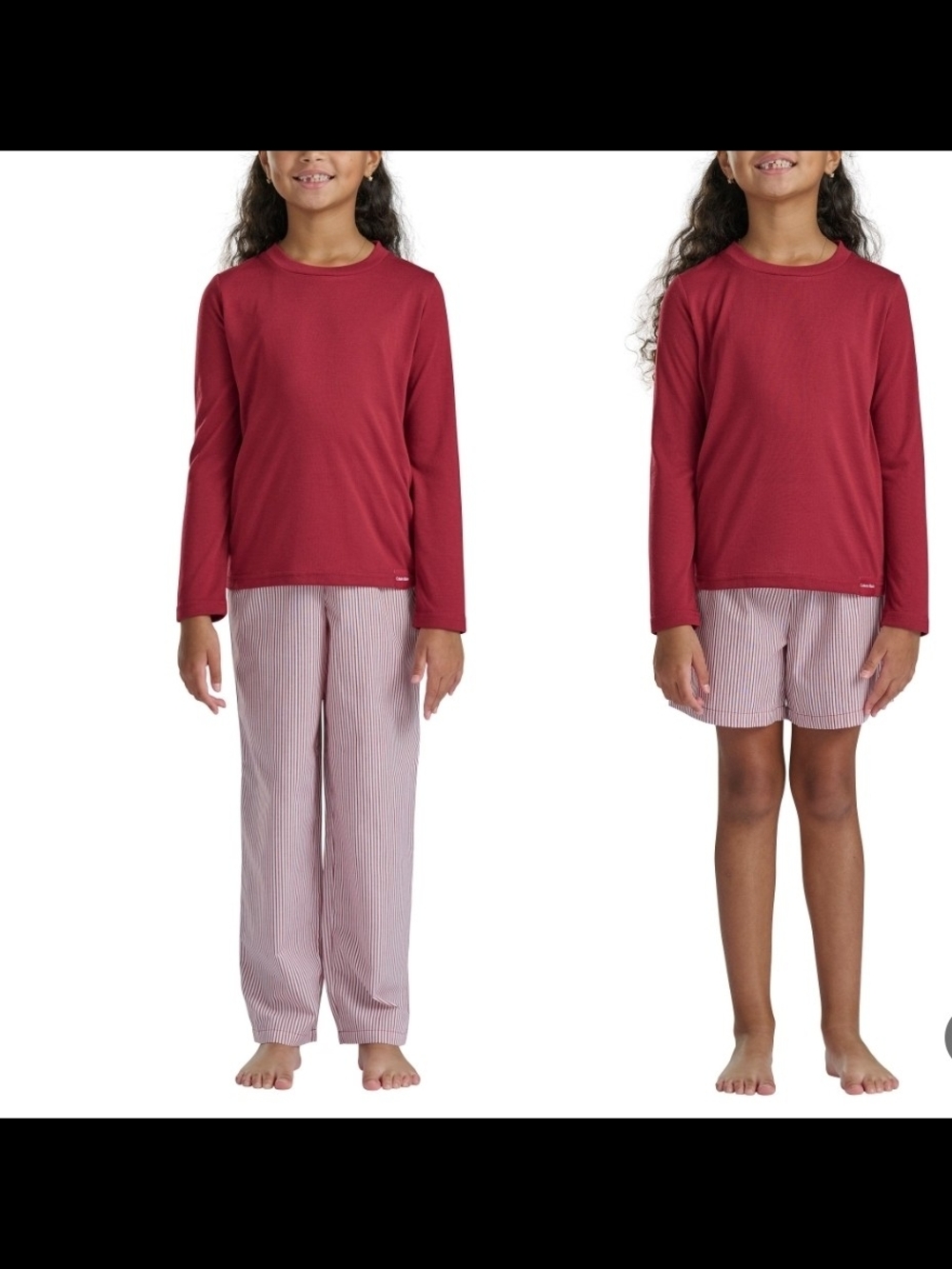 Calvin Klein Red Long-Sleeve Top with Pink Stripe Shorts/Pants PajamaSet 7/8 NWT